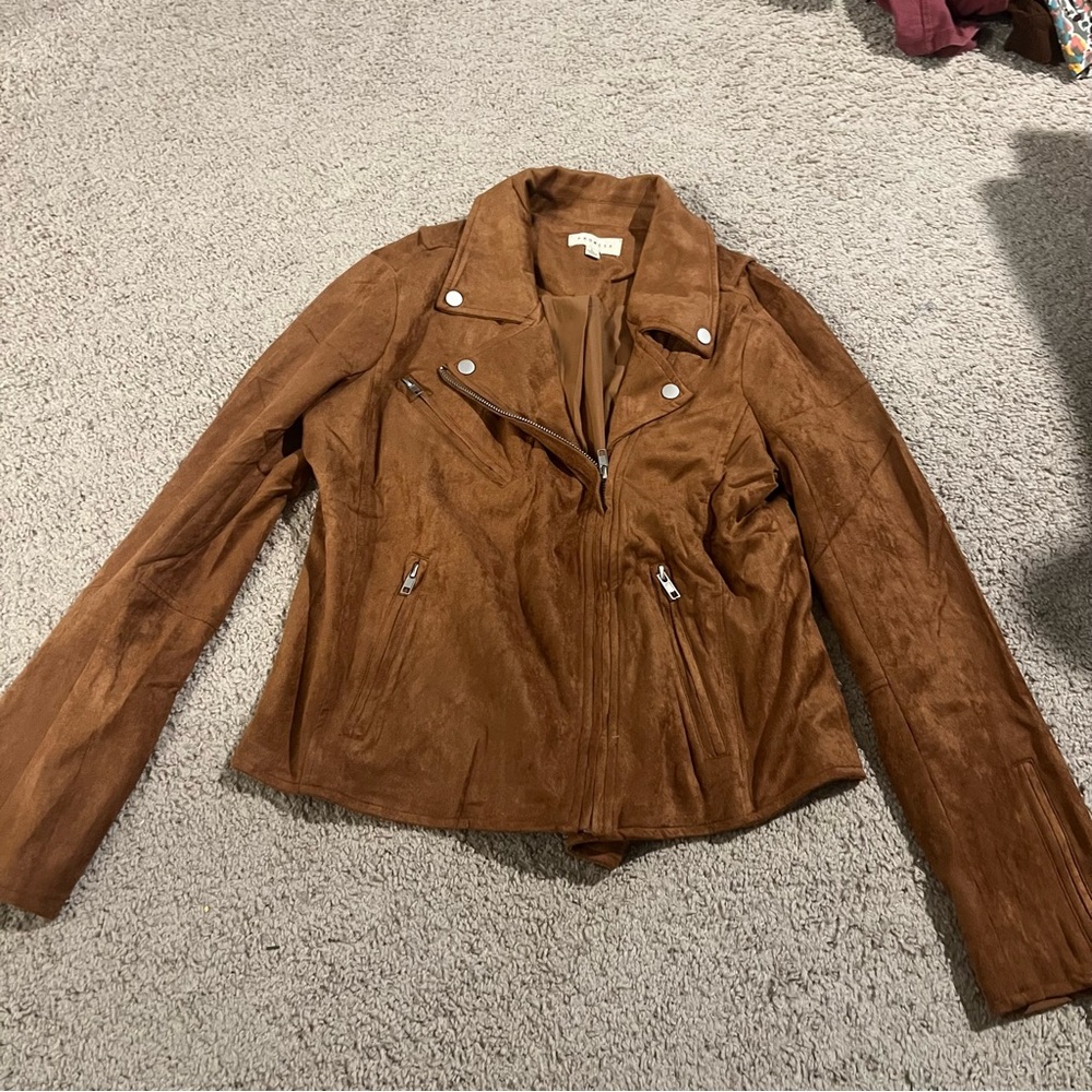 Promesa Boho Faux Suede Moto Jacket Brown Women’s edgy biker festival sz L